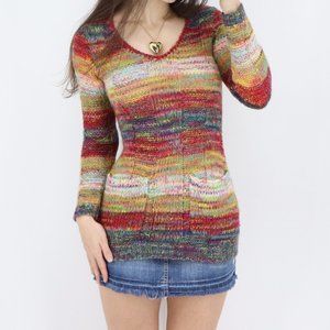 Y2K 2000s Rue 21 Fairy Grunge Earth Tone Multicolor Knit Longline Sweater Size S